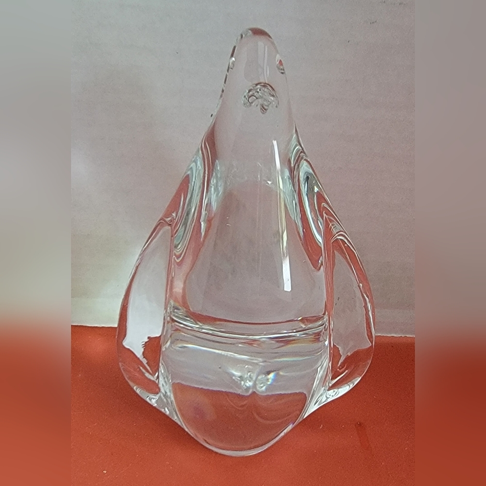 Vintage Art Clear Glass Handblown Penguin Paperweight 5.5" Tall